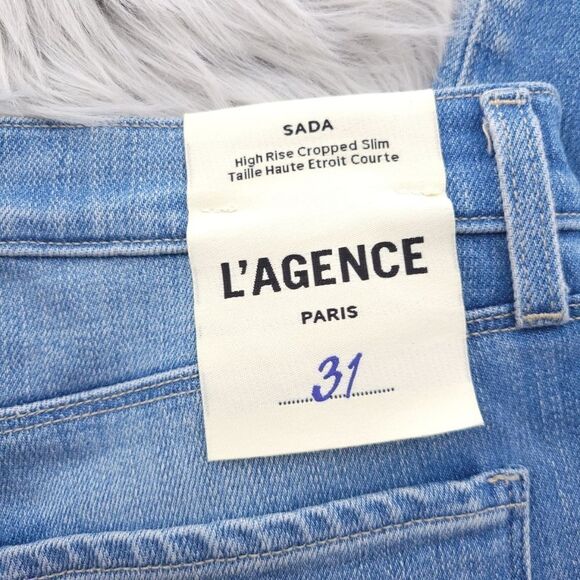 L'AGENCE Womens 31 Solid Blue Sada High Rise Cropped Slim Denim Ashford Jeans - Picture 7 of 10